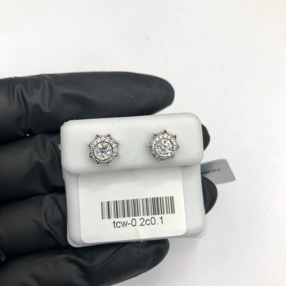 925 Sterling Silver 1.16CT MOISSANITE Halo Stud Screw Back Earrings